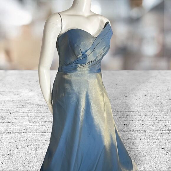 Rene Ruiz Metallic Shine Blue Gold Strapless Gown - Picture 4 of 8